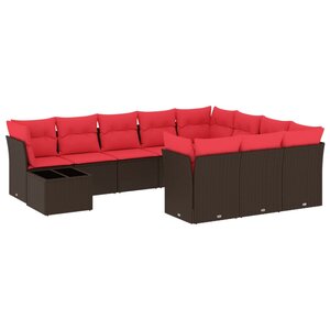 vidaXL Salon de jardin et coussins 11 Pièces marron résine tressée