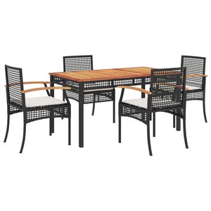 vidaXL Ensemble à manger de jardin coussins 5Pièces Noir Résine tressée