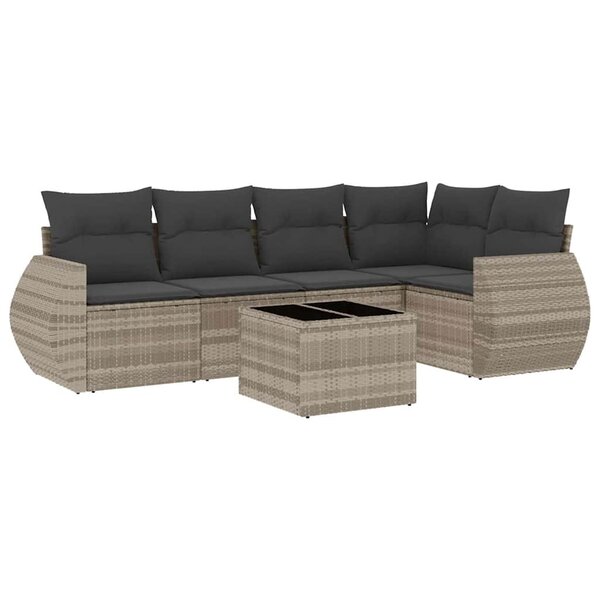vidaXL Salon de jardin 6 Pièces avec coussins gris clair résine tressée