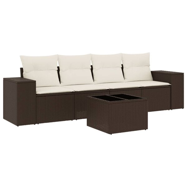 vidaXL Salon de jardin avec coussins 5 Pièces marron résine tressée