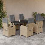 vidaXL Ensemble à manger de jardin coussins 7 Pièces mélange beige rotin