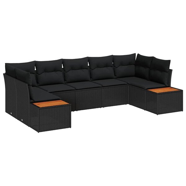 vidaXL Ensemble de canapé de jardin avec coussin 7 Pièces Noir Poly rotin