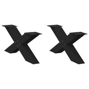 vidaXL Pieds de table basse en forme de X  2 pièces  noir  70 x (30-31) cm  acier