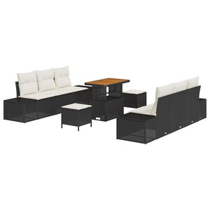 vidaXL Ensemble de canapé de jardin avec coussin 9 Pièces Noir Poly rotin