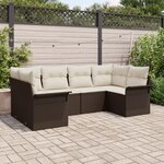 Ensemble de canapé de jardin de 6 pièces avec coussins marron en poly rattan