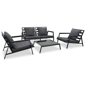 Salon de jardin meuble d'extérieur ensemble de mobilier 4 pièces avec coussins aluminium gris foncé 02_0016078
