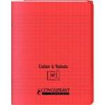 Cahier 48 pages seyès 90 g avec couverture polypropylène rouge 3 rabats  format 17 x 22 cm CONQUERANT