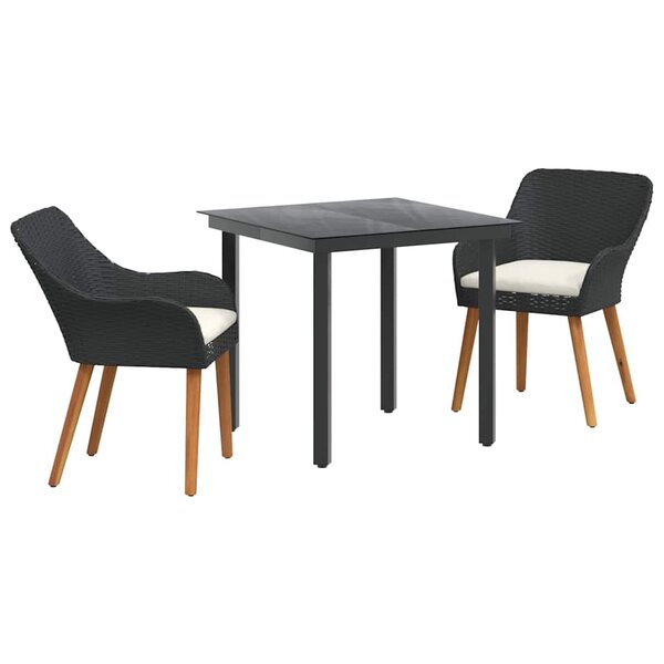 vidaXL Ensemble de salle à manger pour jardin 3 Pièces Noir polyrotin