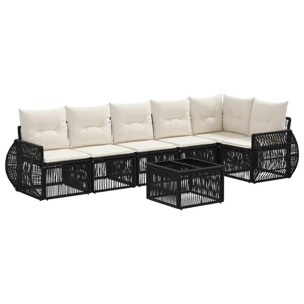 vidaXL Ensemble de canapé de jardin 7 Pièces Noir et blanc crème