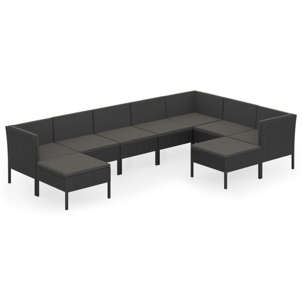 Salon de jardin meuble d'extérieur ensemble de mobilier 9 pièces avec coussins résine tressée noir 02_0018162