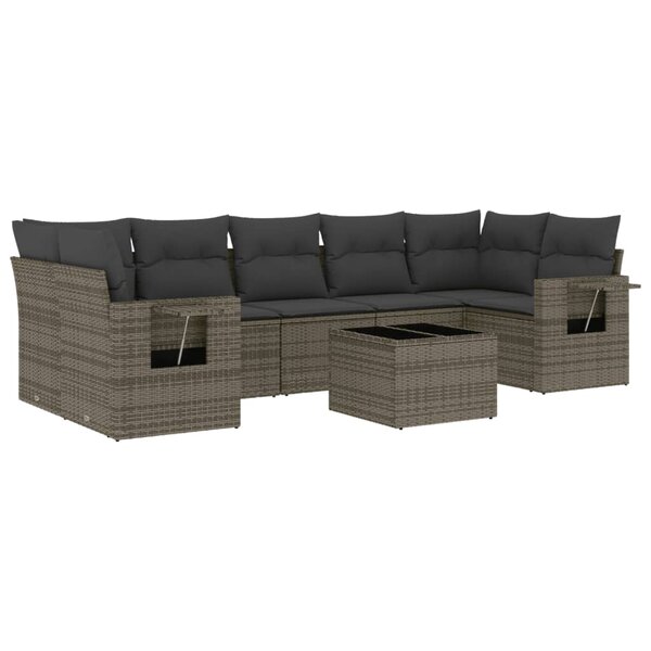 vidaXL Salon de jardin 8 Pièces avec coussins gris résine tressée