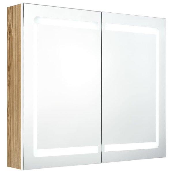 vidaXL Armoire de salle de bain à miroir à LED Blanc et chêne