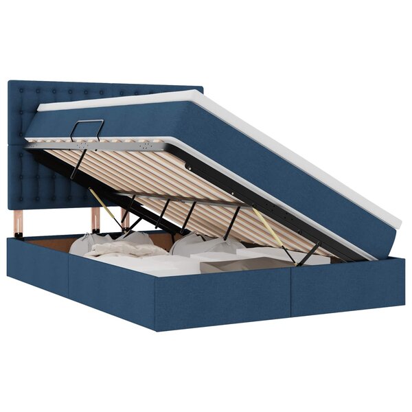 vidaXL Lit avec rangement et matelas Bleu 140 x 200 cm tissu