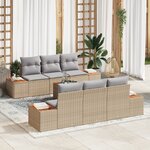 vidaXL Ensemble de Canapé de Jardin 7 pièces avec coussins Beige Rattan Acacia