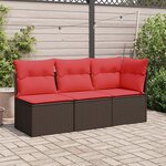 vidaXL Canapé de jardin sans accoudoirs avec coussins en polyrotin marron