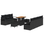 vidaXL Ensemble de 10 pièces de salon de jardin avec coussins Noir Poly Rattan Acacia