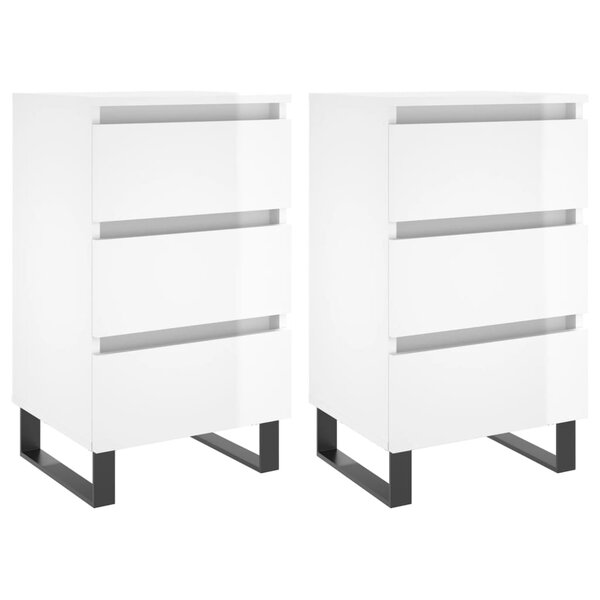 vidaXL Tables de chevet 2 Pièces blanc brillant 40x35x69 cm