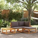 vidaXL Salon de jardin avec coussins 4 Pièces bois d'acacia massif