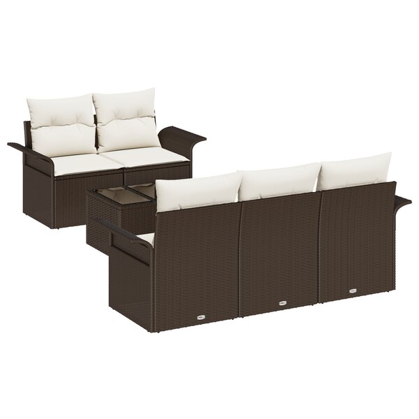 Ensemble de canapé de jardin 6 pièces avec coussins Rattan poly brun