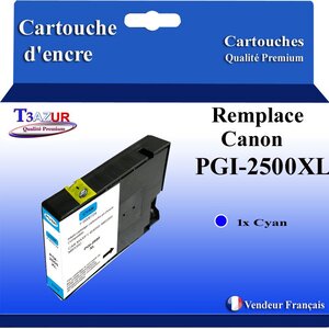 T3AZUR - Cartouche compatible avec Canon PGI2500XL PGI-2500 XL pour Canon Maxify IB4050 IB4150 MB5050 MB5150 MB5155 MB5350 MB5450 MB5455 - Cyan