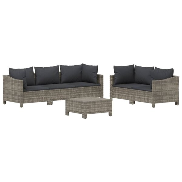 Salon de jardin meuble d'extérieur ensemble de mobilier 6 pièces avec coussins gris résine tressée 02_0016794