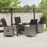 vidaXL Ensemble de Salle à Manger de Jardin 5 Pièces avec Coussins Gris Poly Rattan