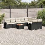 vidaXL Salon de jardin 10 Pièces avec coussins noir résine tressée