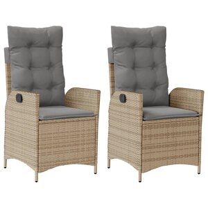 vidaXL Chaises inclinables jardin lot de 2 et coussins résine tressée