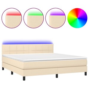 vidaXL Sommier à lattes de lit avec matelas LED Crème 180x200 cm Tissu