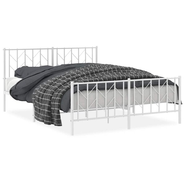 vidaXL Cadre de lit métal sans matelas et pied de lit blanc 150x200 cm