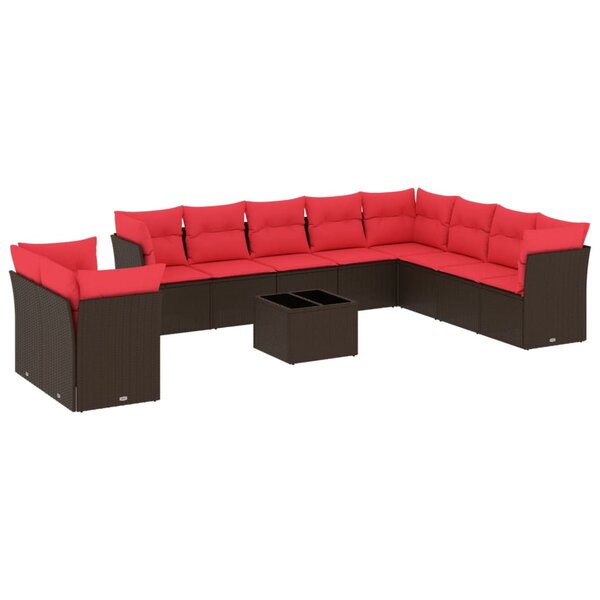 vidaXL Salon de jardin et coussins 11 Pièces marron résine tressée