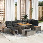 Ensemble de Canapés de Jardin 9 Pièces avec Coussins Gris Rattan Poly Acacia