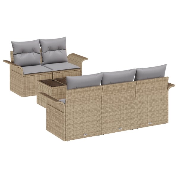 vidaXL Canapé de jardin 6 pièces avec coussins Beige Poly Rotin
