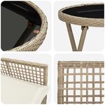 Ensemble de Bistro de Jardin 3 Pièces avec Coussins Beige en Poly Rattan