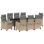 vidaXL Ensemble de salle à manger de jardin 9 pièces avec coussins beige poly rattan