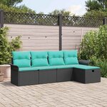vidaXL Ensemble de canapé de jardin 5 Pièces Noir et turquoise polyrotin