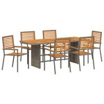 Ensemble de Repas de Jardin vidaXL 7 pièces Gris Poly Rotin Acacia