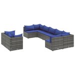 vidaXL Salon de jardin 9 Pièces avec coussins gris résine tressée