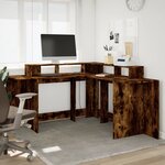 vidaXL Bureau et lumières LED chêne fumé 152x152x91cm bois ingénierie