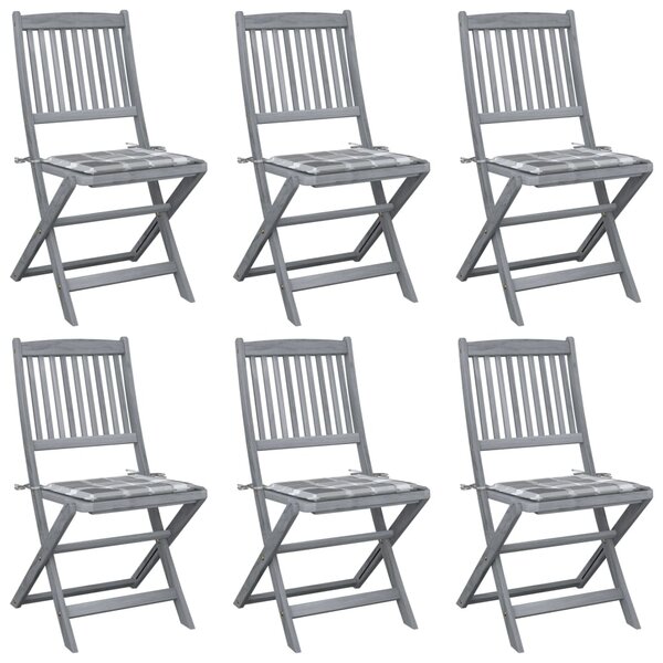 vidaXL Chaises pliables d'extérieur lot de 6 et coussins Bois d'acacia