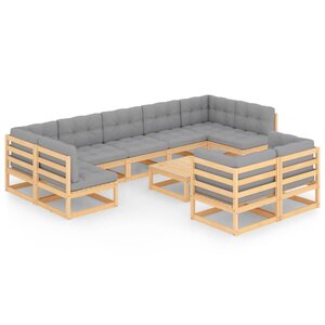 vidaXL Salon de jardin 10 Pièces avec coussins Bois de pin massif