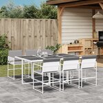vidaXL Ensemble à manger de jardin avec coussins 7 Pièces blanc textilène