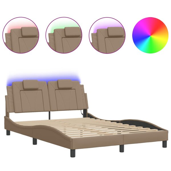 vidaXL Cadre de lit Viana avec LED sans matelas cappuccino 140x190 cm