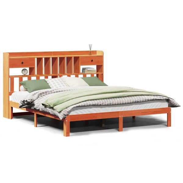 vidaXL Lit bibliothèque sans matelas cire marron 180x200 cm pin massif