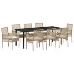 vidaXL Ensemble de salle à manger de jardin 9 pièces avec coussins Beige Poly Rattan