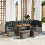 Ensemble de canapé de jardin vidaXL 10 pièces avec coussins Gris Poly Rattan Acacia