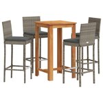 vidaXL Ensemble de bar de jardin 5 Pièces gris bois massif acacia rotin