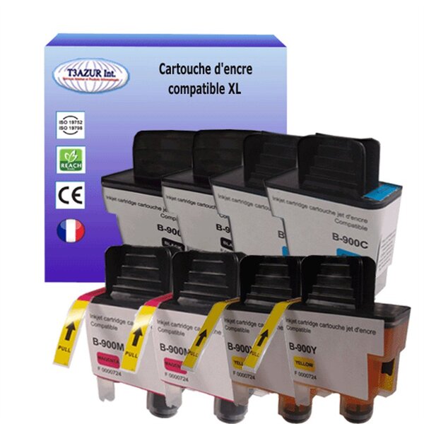 T3AZUR- Lot de 8 Cartouches compatibles avec Brother  LC900 pour Brother DCP-110C  DCP-115C  DCP-116C  DCP-117C