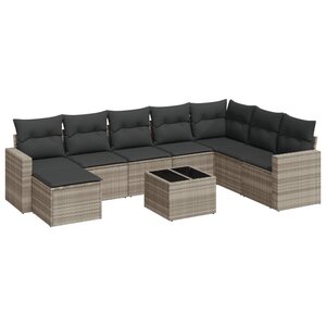 vidaXL Salon de jardin 9 Pièces avec coussins gris clair résine tressée