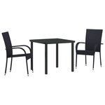 vidaXL Ensemble de Salle à Manger de Jardin de 3 Pièces Noir Poly Rattan
